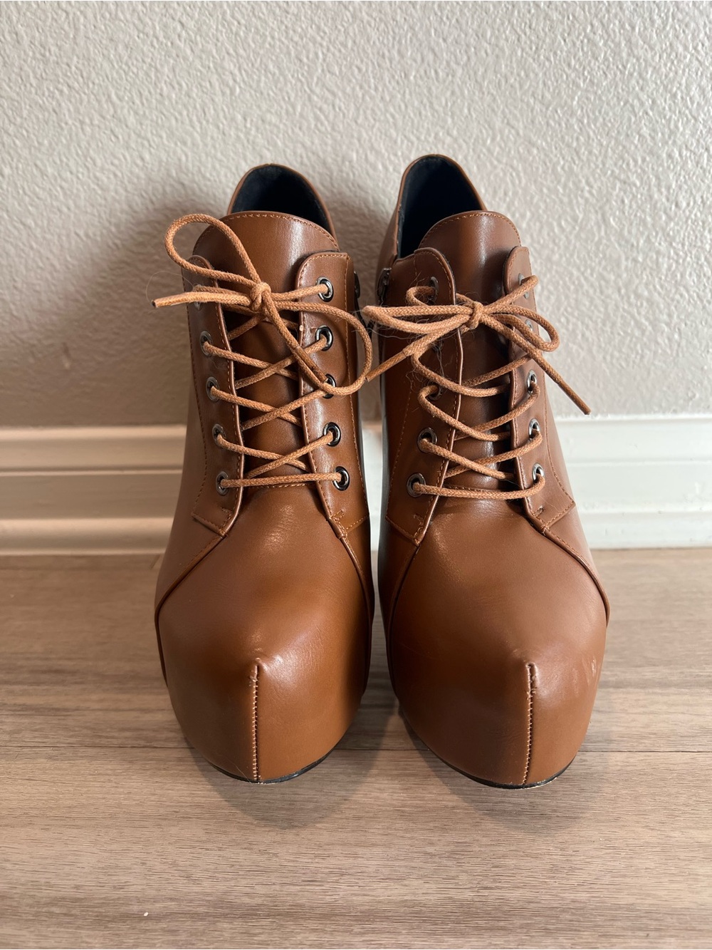 Women's Tan Lace-Up Platform Heels